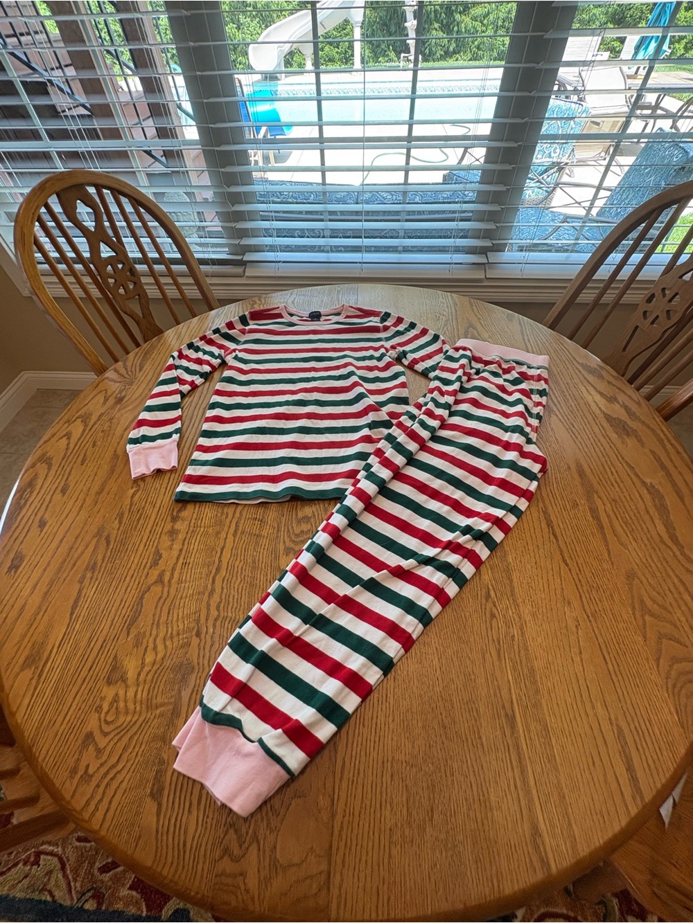 J. CREW Long John Pajamas PJs Red White Green Stripe 2 Pc Set Size S